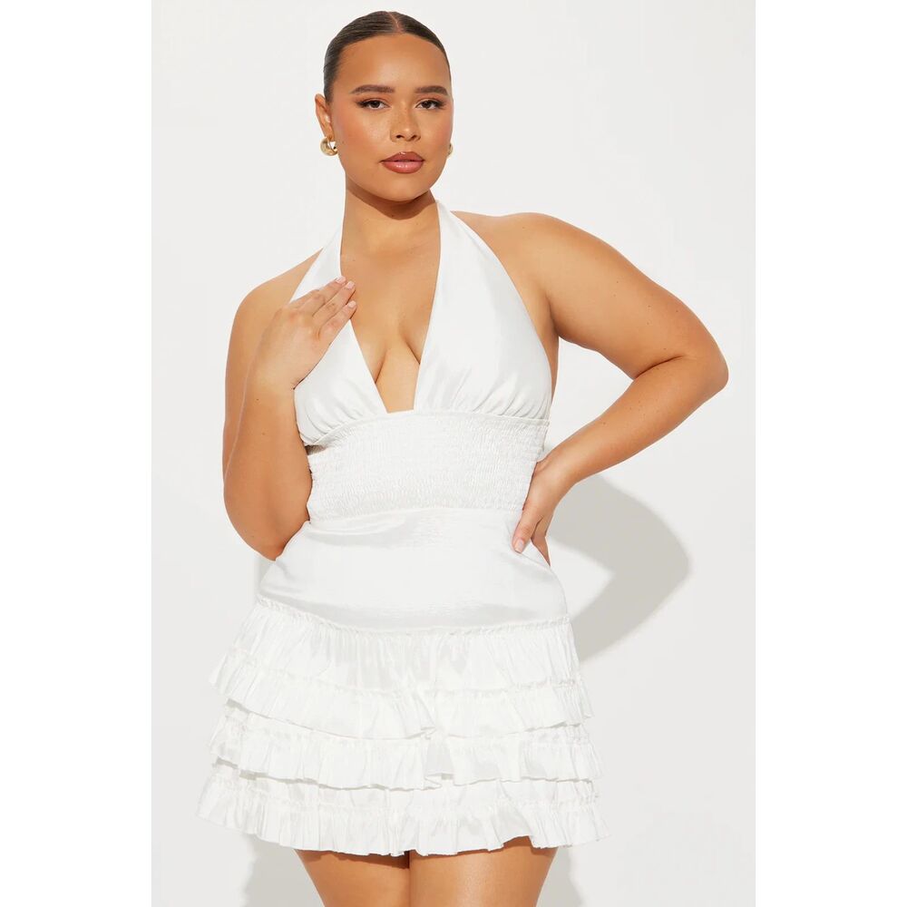 Fashionnova NWT On Cloud Fine Tiered Ruffle Mini Dress White Plus Size 2X Sexy